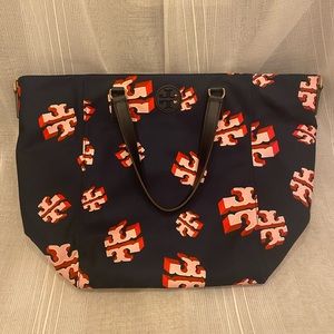 Tory Burch Nylon Printed Tote - Blue Crazy Logo